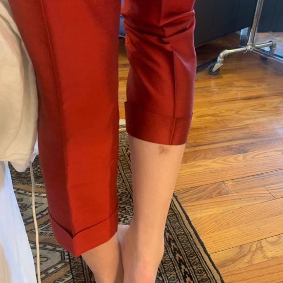 GIANNI PETITE Red Silk High Waist Cuffed Ankle Cropped Pants • Vintage 90s • 4 P - Picture 8 of 16